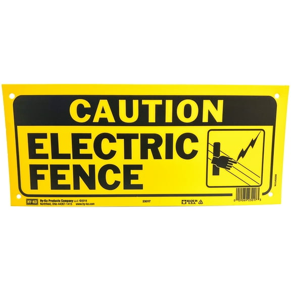 Hy-Ko Caution Electric Fence Sign, Durable Weather-Resistant Plastic, Highly Visible Yellow Color