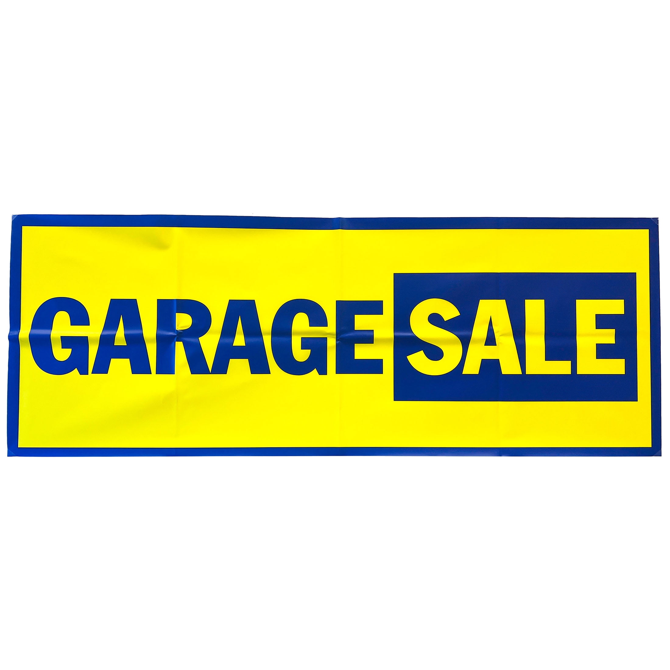 HY-KO Garage Sale Banner, 18" x 48", Plastic, Yellow/Blue, Reusable