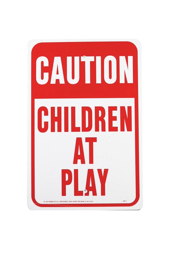 Children at Play Traffic Sign, Rectangular - Aluminum, Red/White, Outdoor Use