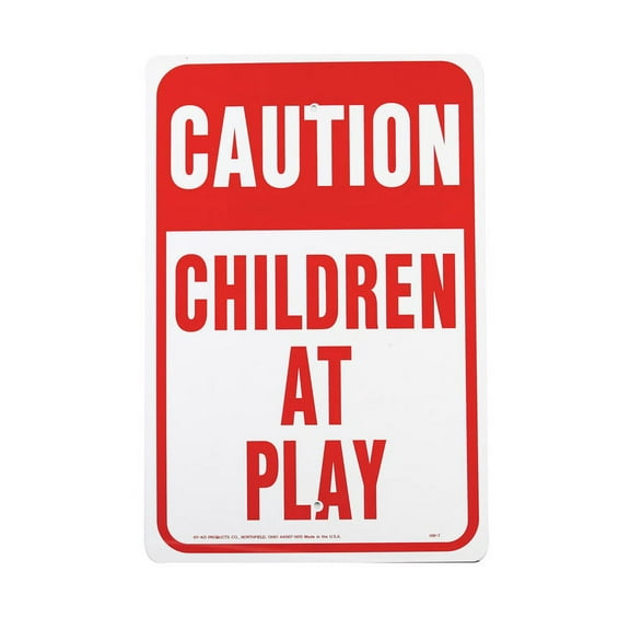 Hy-Ko Children at Play Traffic Sign, Rectangular - Aluminum, Red/White, Outdoor Use