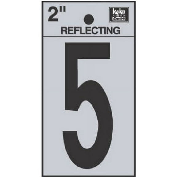 Hy-Ko Reflective Number 5 Vinyl Address Plaque - Weather-Resistant - 1 Piece, 5"