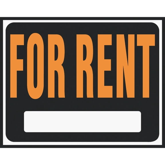 Hy-Ko For Rent Sign - Jumbo Plastic, Outdoor - 15" x 19", Orange/Black