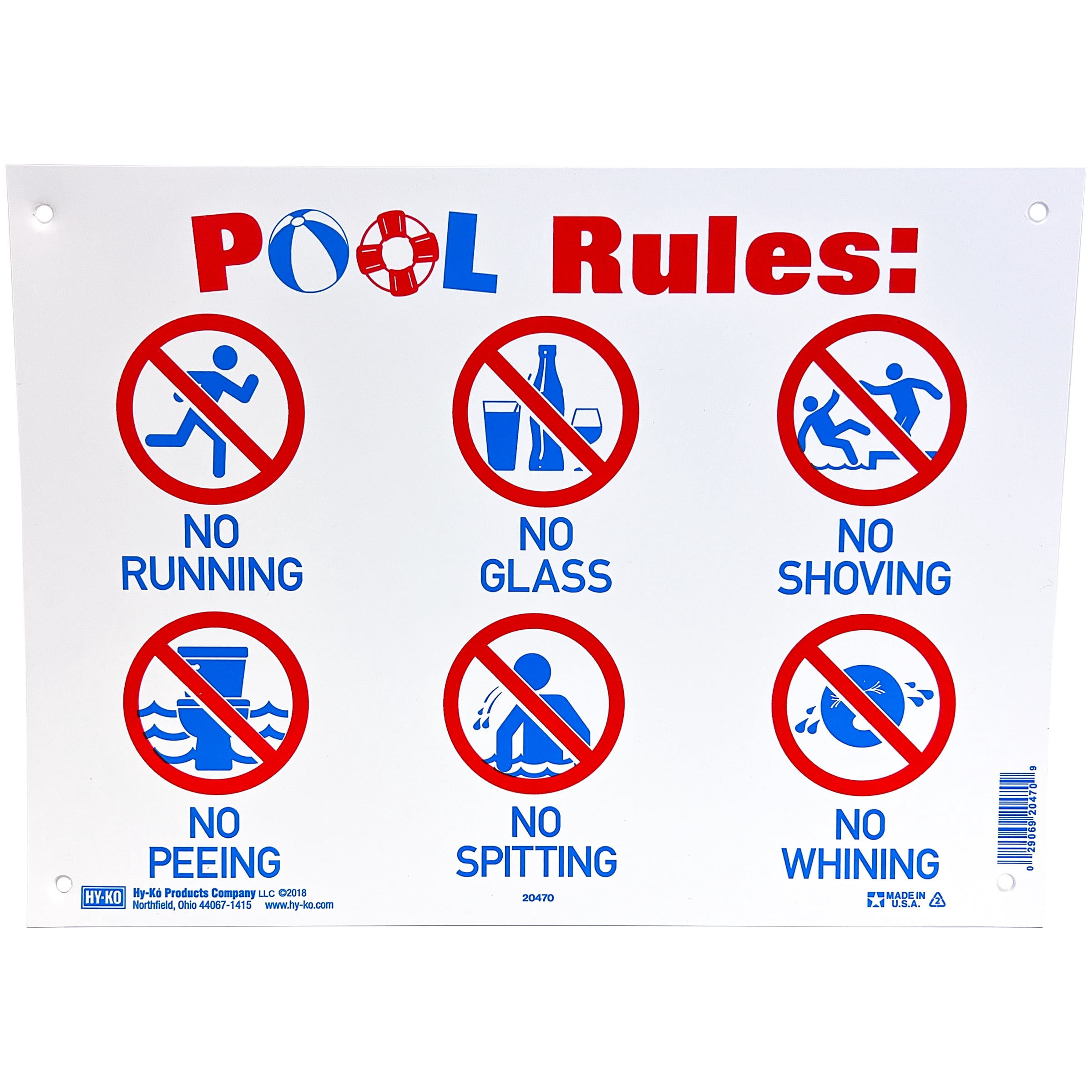 HY-KO Pool Rules Sign, Weather-Resistant Plastic, 10 x 14 inch, Highly Visible Symbols