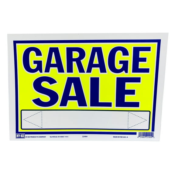 HY-KO Products 22404 Garage Sale Plastic Sign, 9" x 13", Blue/Neon Yellow