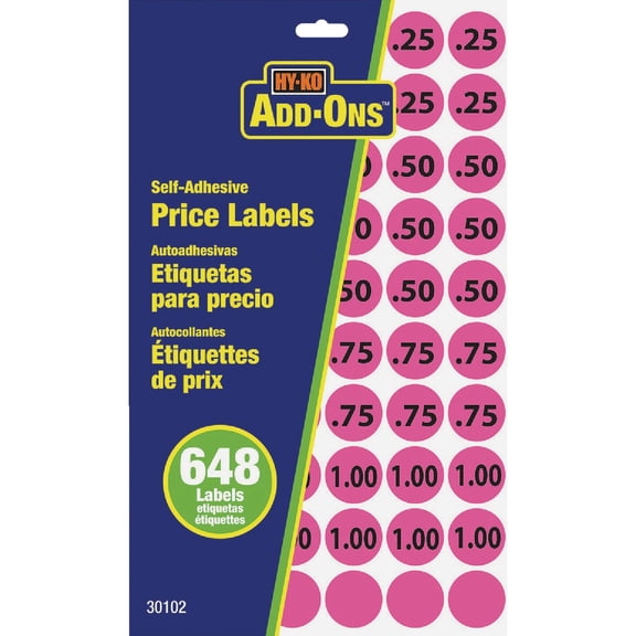 HY-KO Products 30102 Price Labels, 3/4", Black/Fluorescent Pink (Pack of 648)