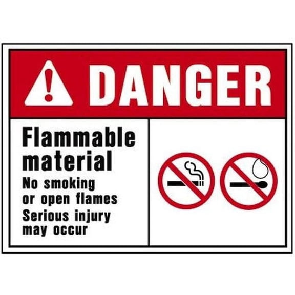 HY-KO Products 5351 Danger Flammable Material Heavy Duty Plastic OSHA Sign, 10 in x 14 in, White/Black/White/Red