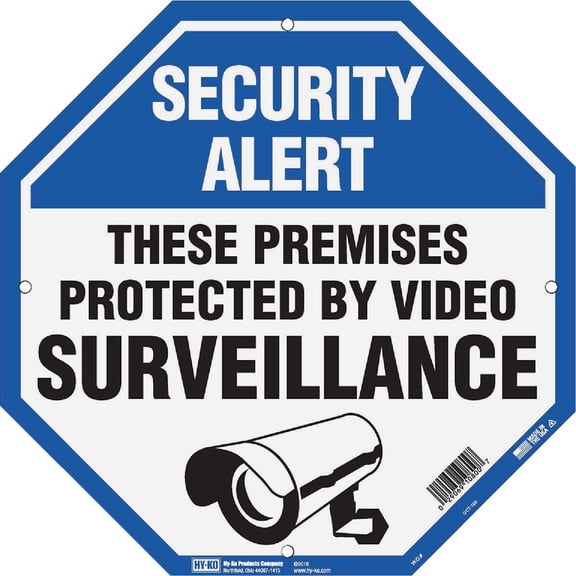 HY-KO Products OCT-100 Security Surveillance Octagon Heavy Duty Plastic Sign, 12" x 12", Black/Blue