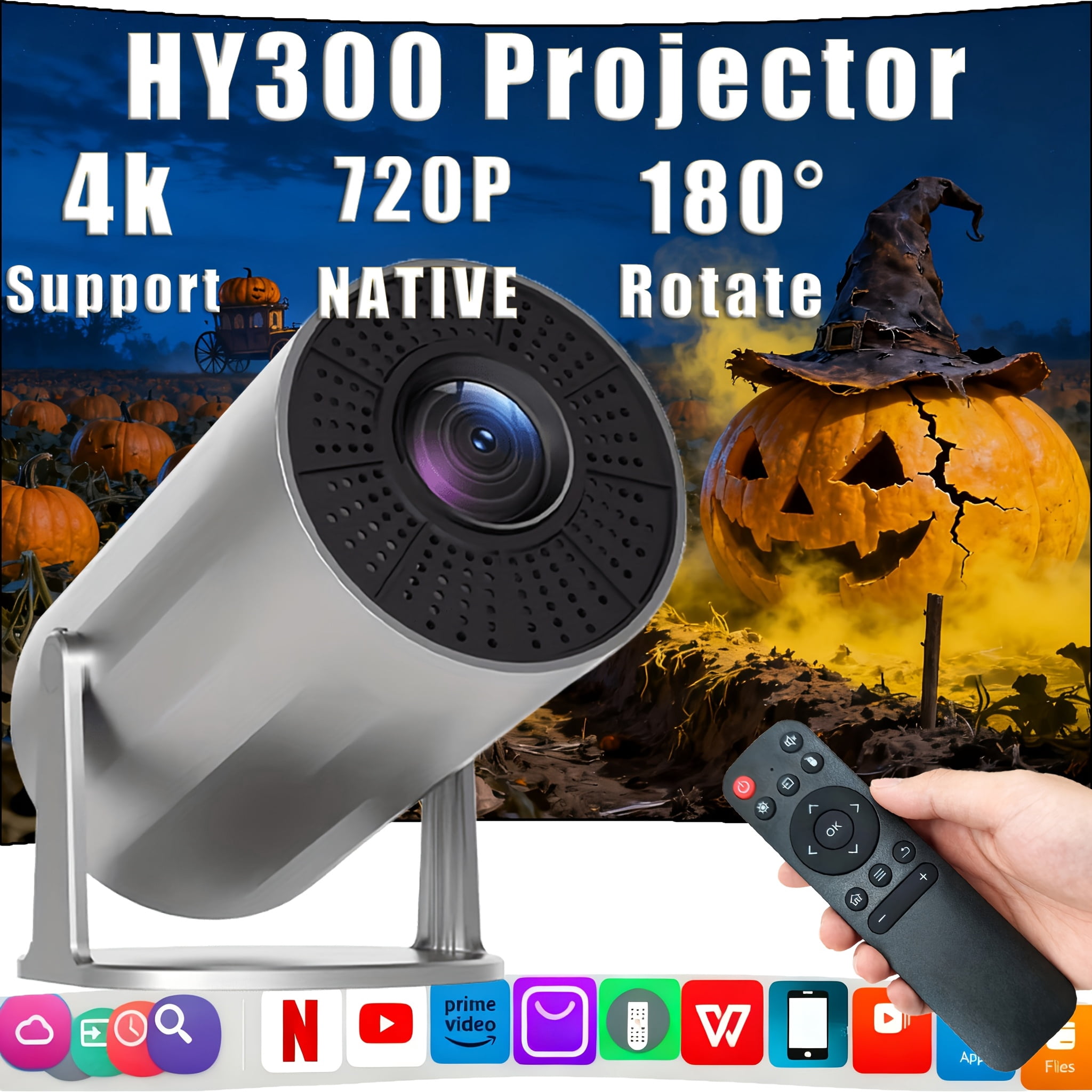 HY300 PRO 4K Halloween Projector: Native 720P, 200 ANSI, WiFi Bluetooth ...