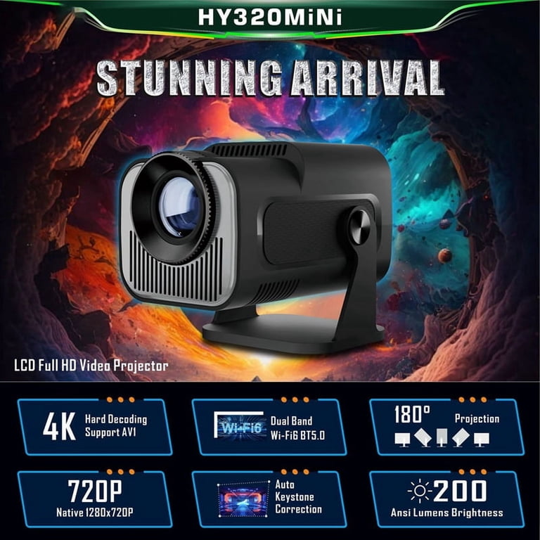 HY320 Mini Native 720P Android 11 Projector 200ANSI Wifi6 BT5.0