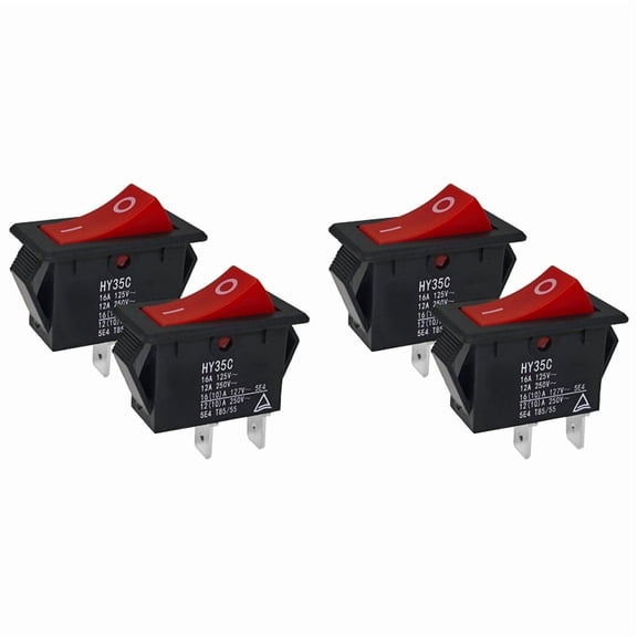 HY35C Push Button Switch (Pack of 4) - on-Off 2-Pin AC 125/250V 16/12A Rocker for Industrial Electric