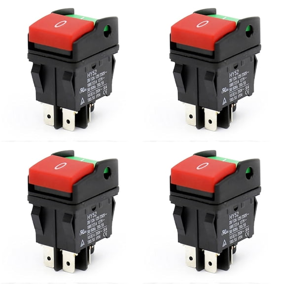 HY52 Push Button Switch 4-Pin Industrial Waterproof Dustproof 125/250V 4-Pack