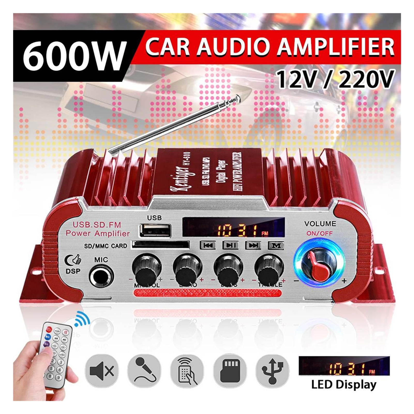 HY60 600W 2.0CH HIFI Audio Amplifier LCD Display Class D Power Amplificador Radio Car Home Super Loud Speaker FM USB SD ,Excellent Compatibility