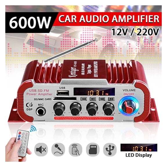 HY60 600W 2.0CH HIFI Audio Amplifier LCD Display Class D Power Amplificador Radio Car Home Super Loud Speaker FM USB SD ,Small Footprint