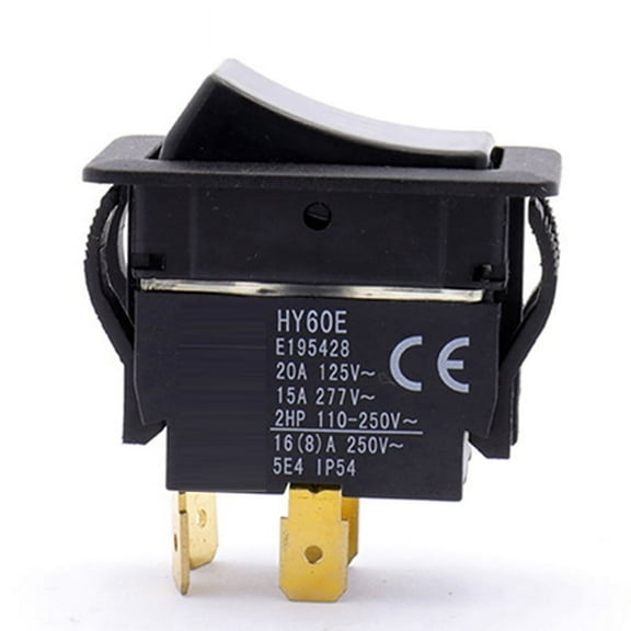 HY60E 4 Pins 20A 125V/250V 2HP Industrial on Off Rocker Pushbutton Switches,1 x Pushbutton Switches,Black