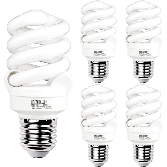 HYANTON Multiple 120V/60HZ/E26 Spiral CFL Light Bulbs Medium Base 13Watt (60Watt Equivalent) ETL Listed Soft White 2700K, 1040Lm Non-dimmable Compact Fluorescent Light. Nice Gifts (5)