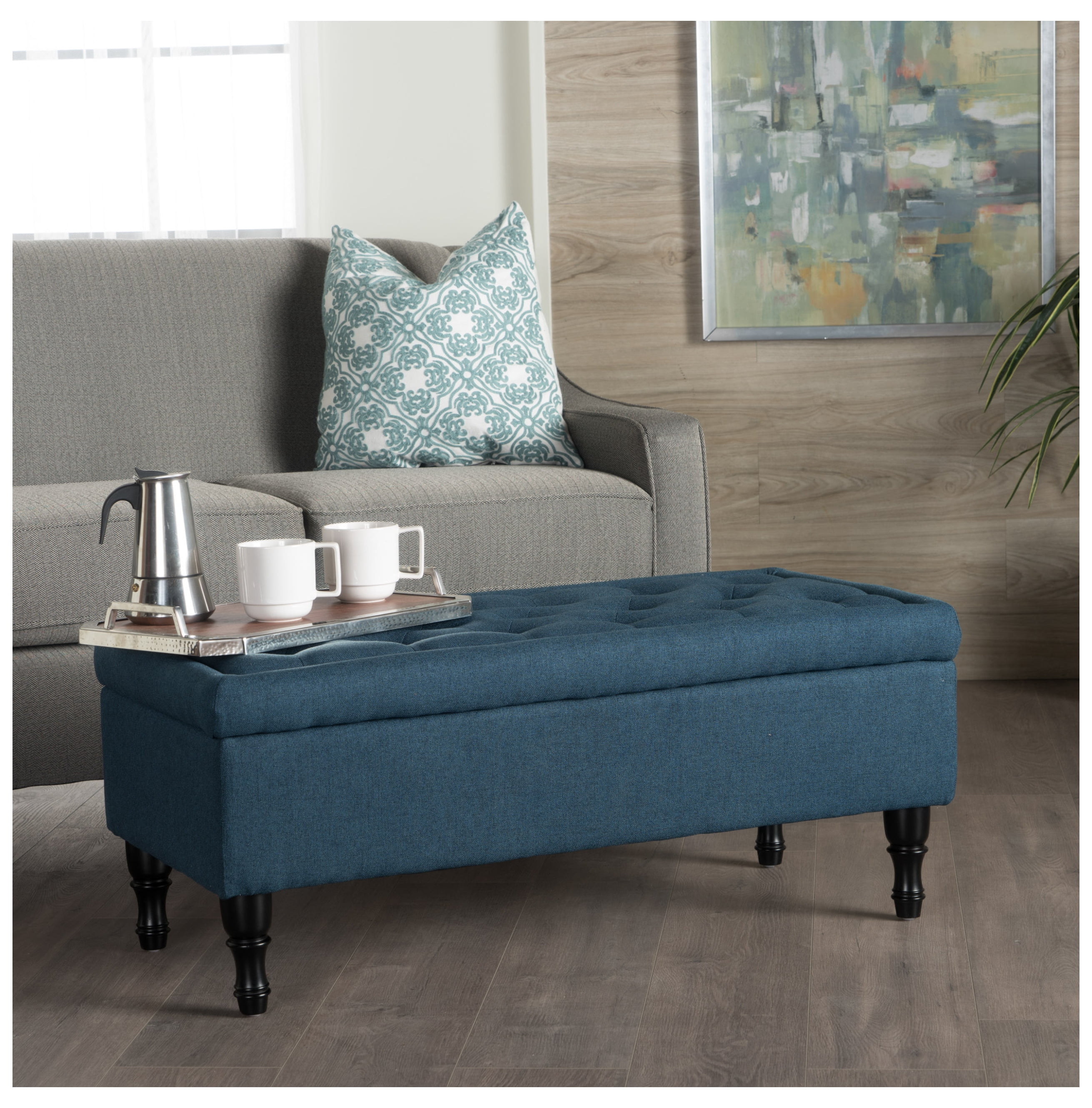 HYATT STORAGE OTTOMAN Navy Blue + Fabric - Walmart.com
