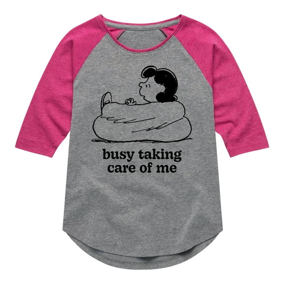 HYBRID APPAREL - Peanuts - Busy Taking Care Of Me - Toddler & Youth Girls Raglan Graphic T-Shirt