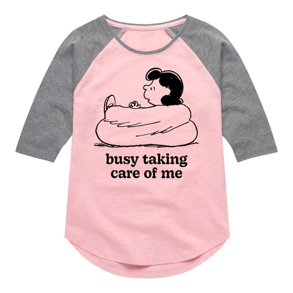 HYBRID APPAREL - Peanuts - Busy Taking Care Of Me - Toddler & Youth Girls Raglan Graphic T-Shirt