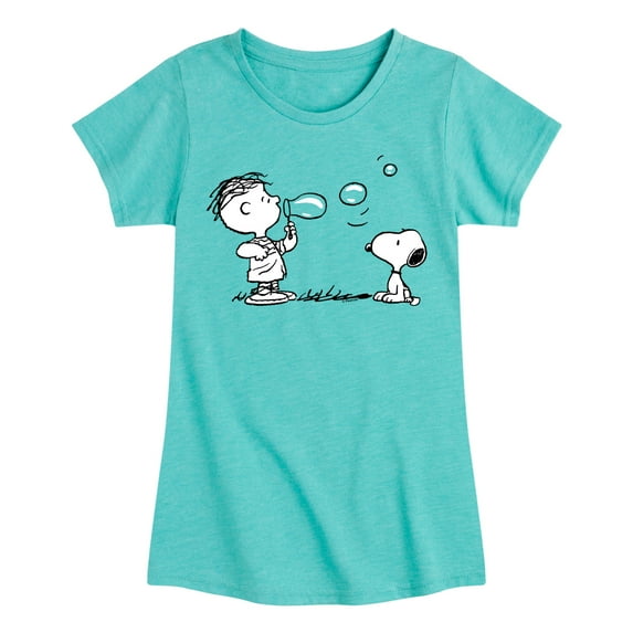 HYBRID APPAREL - Peanuts - Rerun And Snoopy Bubbles - Toddler & Youth Girls Short Sleeve Graphic T-Shirt