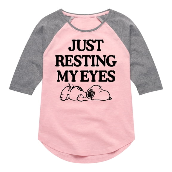HYBRID APPAREL - Peanuts - Resting My Eyes Snoopy - Toddler & Youth Girls Raglan Graphic T-Shirt