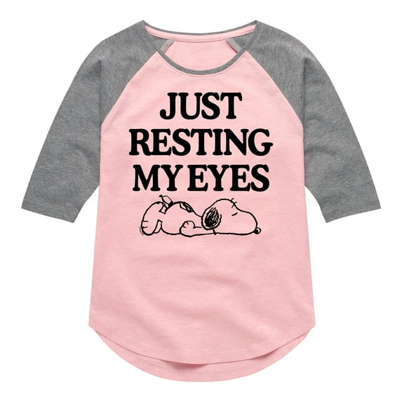 HYBRID APPAREL - Peanuts - Resting My Eyes Snoopy - Toddler & Youth Girls Raglan Graphic T-Shirt
