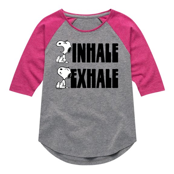 HYBRID APPAREL - Peanuts - Snoopy Inhale Exhale - Toddler & Youth Girls Raglan Graphic T-Shirt