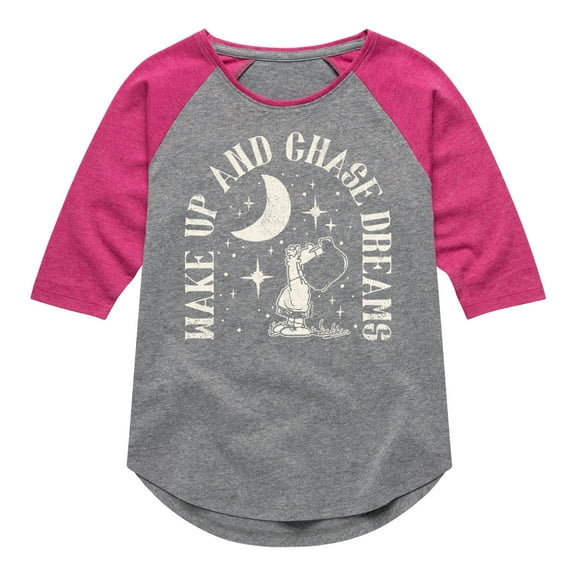 HYBRID APPAREL - Peanuts - Wake Up And Chase Dreams - Toddler & Youth Girls Raglan Graphic T-Shirt