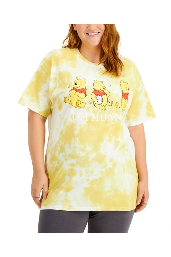 Womens Yellow Ribbed Logo Graphic Short Sleeve Crew Neck T-Shirt Plus 1X