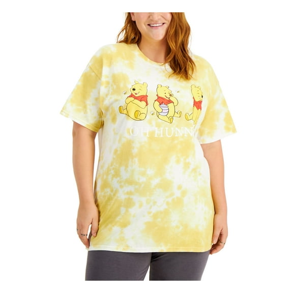 HYBRID APPAREL Womens Yellow Ribbed Logo Graphic Short Sleeve Crew Neck T-Shirt Plus 1X