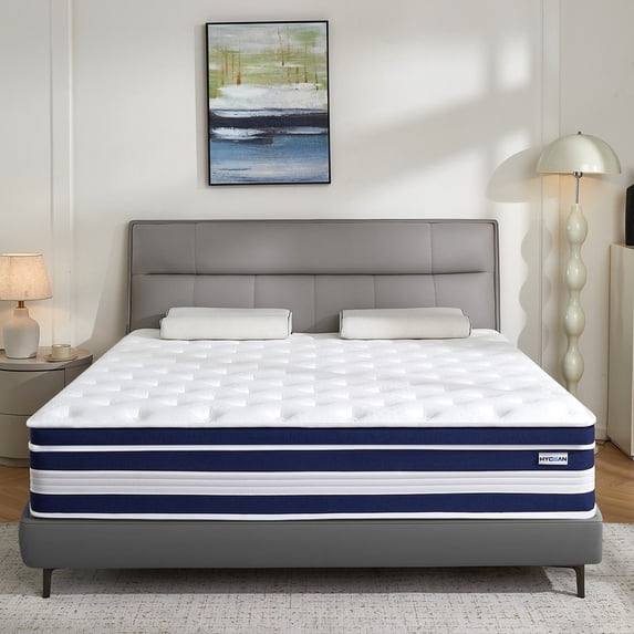 Hycean Twin Size Mattress, 10 inch Hybrid Memory Foam Mattress, Medium Firm, Gray
