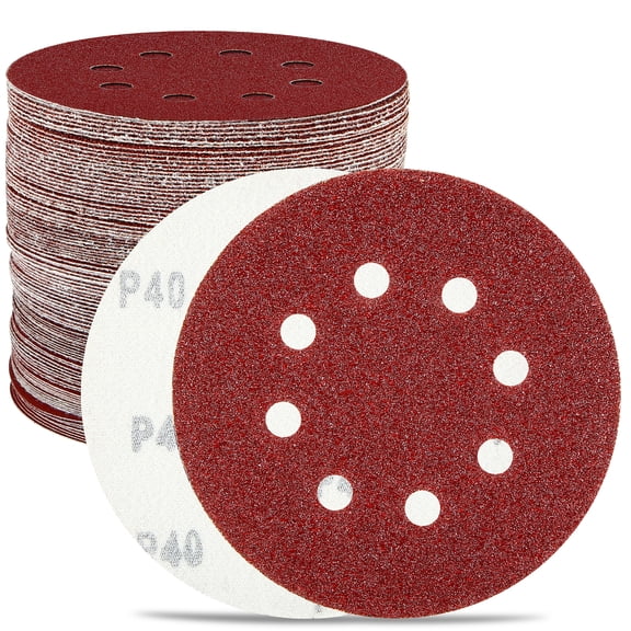 HYCHIKA 100-piece Sanding Discs Set,5 Inch 8 Holes Hook and Loop Sandpaper for Orbital Sander