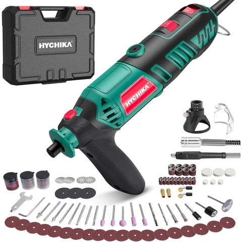 HYCHIKA 173-Piece Corded Rotary Tool Kit with Flex Shaft, 1.5-Amp Variable Speed 8000-35000 RPM, for DIY, Wood Carving, Metal Engraving and Polishing