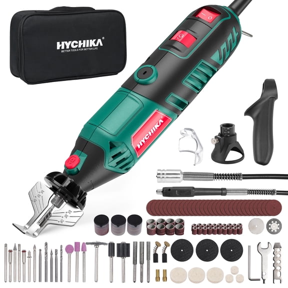 HYCHIKA 179-Piece Rotary Tool Kit with Flex Shaft, Grinding Chain Bracket & Tool Bag, 1.5-Amp Motor & 8000-35000 RPM for DIY, Wood Carving, Metal Engraving and Polishing