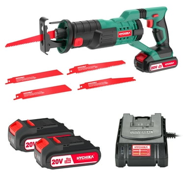 HYCHIKA 20V Cordless Reciprocating Saw with 2 2Ah Batteries 4 Saw Blades, LED Lighting , 0-2800 SPM Variable Speed, for Wood Metal Cutting