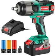 HYCHIKA 20V Max Cordless Impact Wrench , 260 ft-lbs Max Torque, 1/2 Metal Chuck, 4.0 Ah Battery with 2h Fast Charger, LED Light, 3 Sockets & 1/2 to 3/8 Adapter, Carrying Case