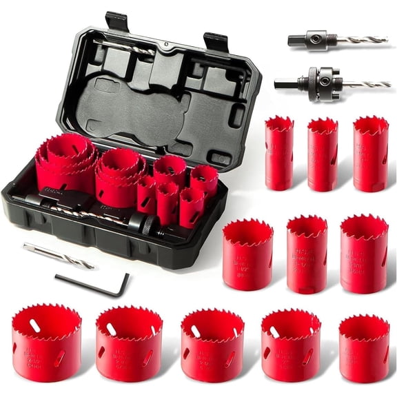 HYCHIKA Bi-Metal Hole Saw Kit, 11-Piece 3/4" to 2-1/2" Size Set with Mandrels for Drilling Metal, PVC, Plastic