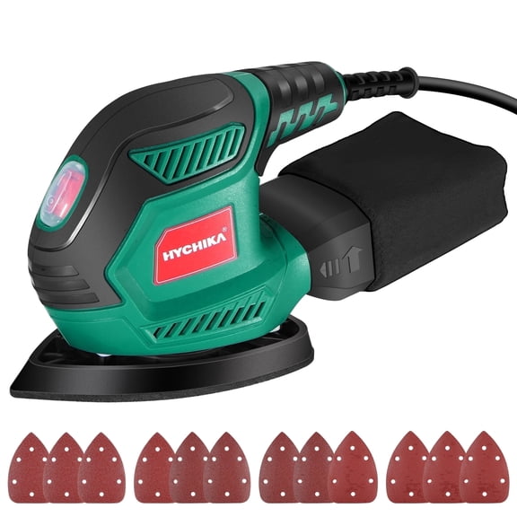 HYCHIKA Electric Detail Sander, 200W, 14,000 RPM Mouse Sander with 12 Sanding Sheets & Dust Collection, for Wood Sanding