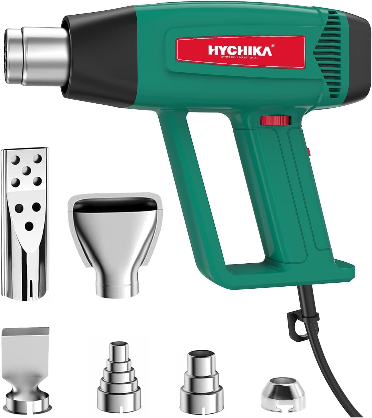 HYCHIKA Heat Gun, 1800W Hot Air Gun Kit with 6 Nozzles 140℉1112℉ Fast