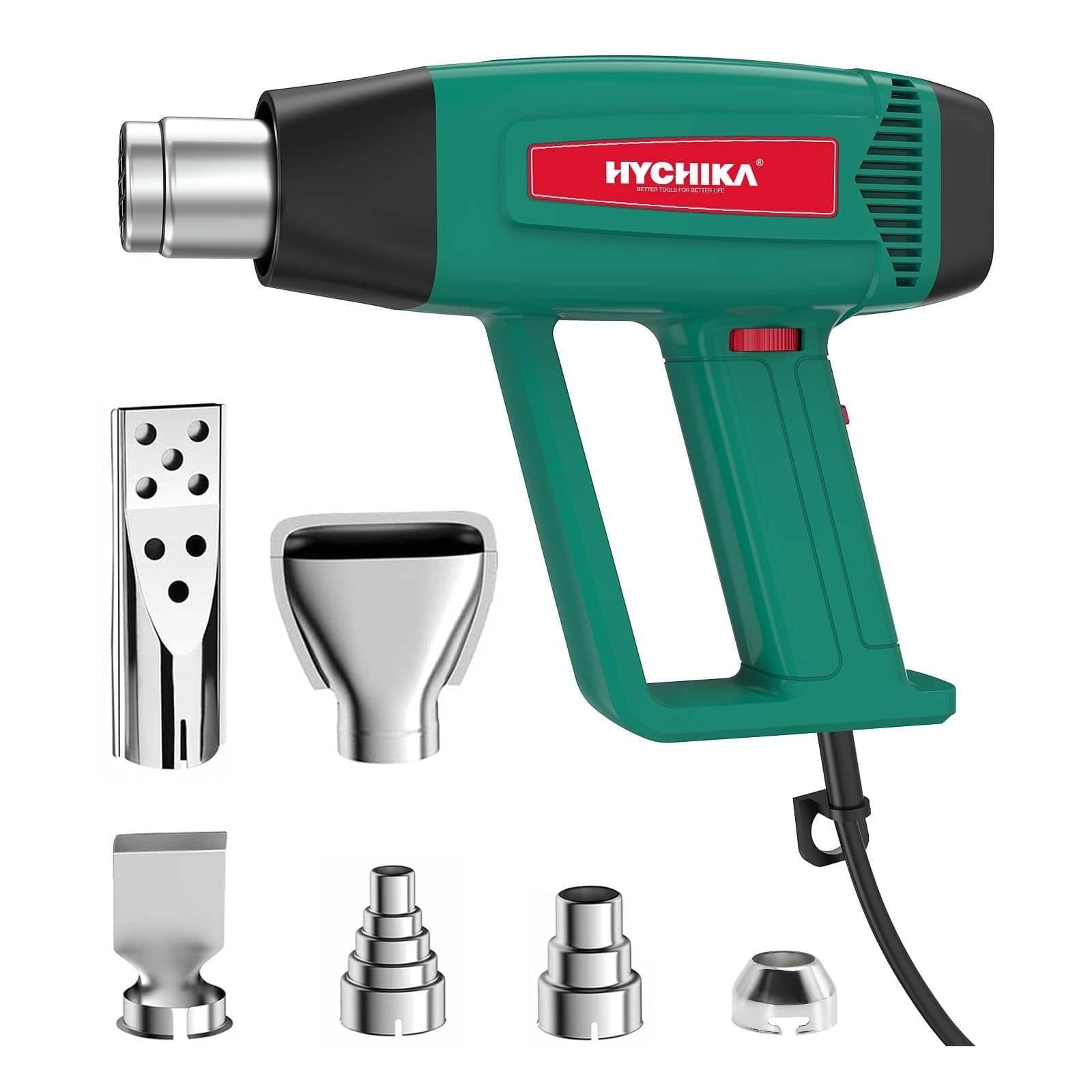 HYCHIKA Heat Gun, 1800W Heating Crafting Gun with 6 Nozzles, Stepless Adjustment 140-1112, Hot Air Gun for Shrink Tubing, Shrink Wrap, Soldering