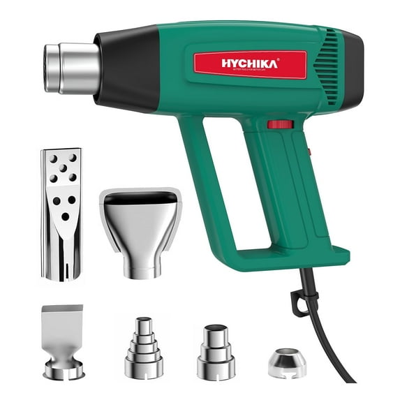 HYCHIKA Heat Gun, 1800W Heating Crafting Gun with 6 Nozzles, Stepless Adjustment 140℉-1112℉, Hot Air Gun for Shrink Tubing, Shrink Wrap, Soldering