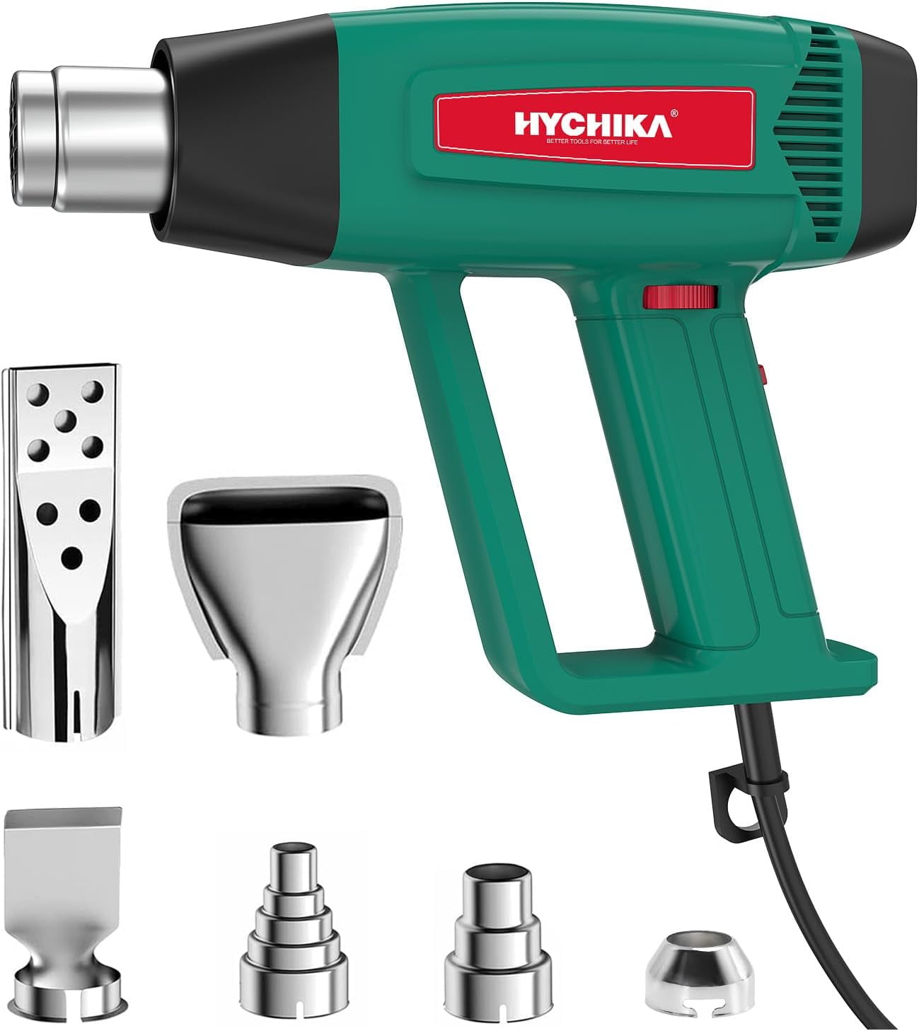 HYCHIKA Heat Gun, 1800W Hot Air Gun Kit with 6 Nozzles 140-1112 Fast Heating Variable Temp Control, Heat Gun for Crafting, Soldering, Shrink Tubing, Shrink Wrap