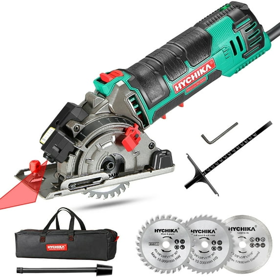 HYCHIKA Mini Eletric Circular Saw 3-3/8 in. 4500 RPM with 3 Saw Blades