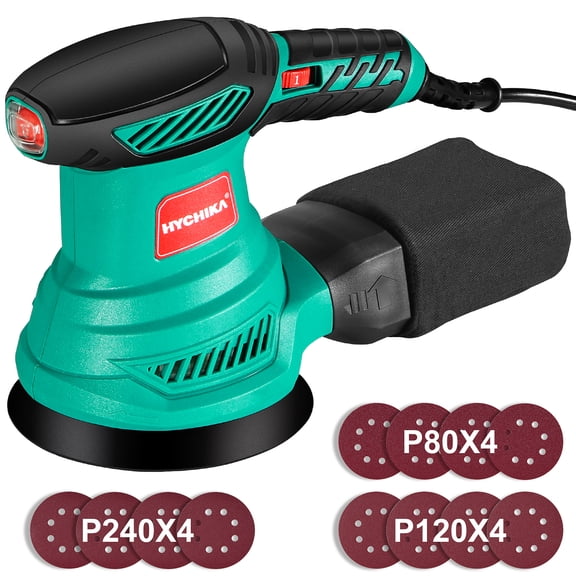 HYCHIKA Random Orbit Sander, 2.5 Amp 5'' Electric Orbital Sander Kit with Dust Collector and Vacuum Adapter, 6000-13000 RPM with 12pcs Sandpapers