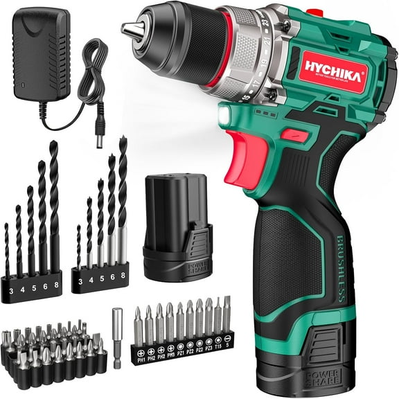 HYCHIKA Upgraded Power Drills Cordless Sets with Charger, Brushless, Compact Drill, with 1 Battery