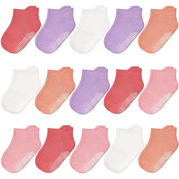 HYCLES 15 Pairs Toddler Socks, Kids Grip Socks for 6-12 Month 1-7 Years Non Slip Ankle Sock for Baby Boys Girls