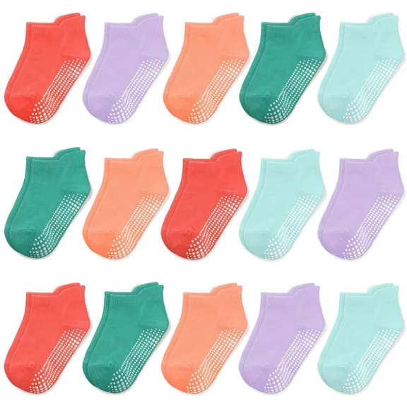HYCLES 15 Pairs Toddler Socks, Kids Grip Socks for 6-12 Month 1-7 Years Non Slip Ankle Sock for Baby Boys Girls