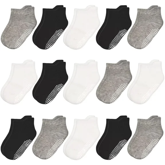 HYCLES 15 Pairs Toddler Socks, Kids Grip Socks for 6-12 Month 1-7 Years Non Slip Ankle Sock for Baby Boys Girls