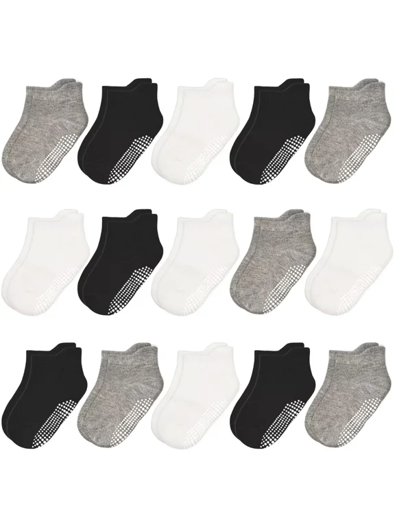 15 Pairs Toddler Socks, Kids Grip Socks for 6-12 Month 1-7 Years Non Slip Ankle Sock for Baby Boys Girls