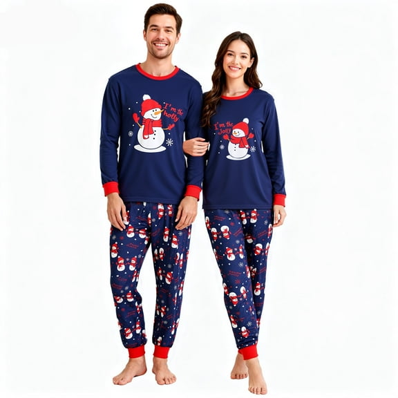 HYCLES Christmas Couple Pajamas Sets Holiday Sleepwear Matching Christmas Pjs Long Sleeve