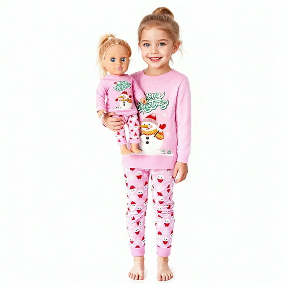 HYCLES Doll and Girls' Christmas Pajamas Set for Girls and 18" Dolls Clothes